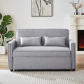 Modern Linen Convertible Loveseat Sleeper Sofa Couch With Adjustable Backrest, 2 Seater Sofa With Pull Out Bed With 2 Lumbar Pillows For Small Living Room & Apartment Grey Polyester