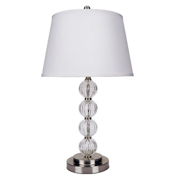 28.5" Tall Metal Table Lamp With Satin Nickel Finish And Orb Design, Linen Shade Brushed Nickel Metal