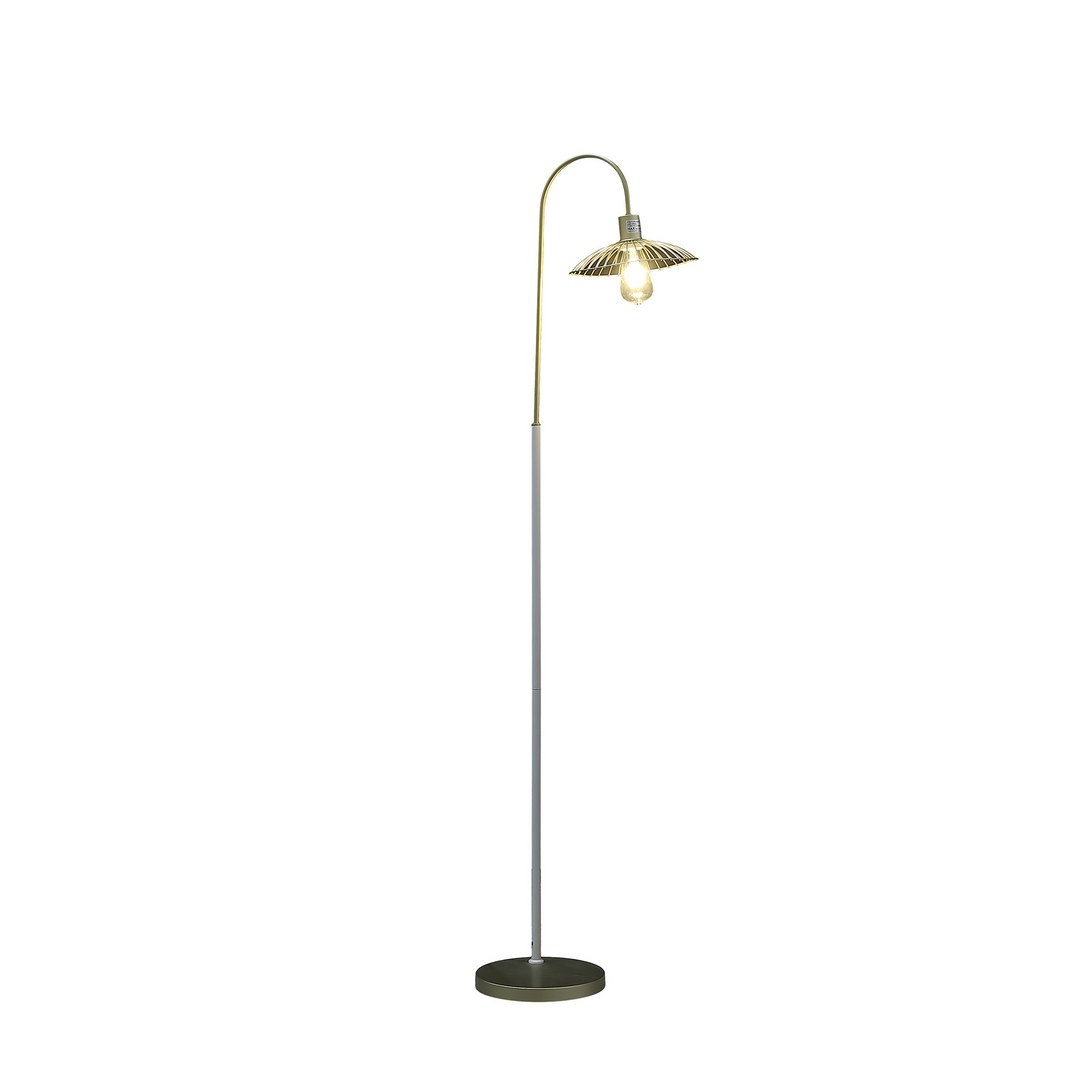 64.25" In Industrial Farm Pendant Cage Satin Matte Gold White Metal Floor Lamp Multicolor Metal