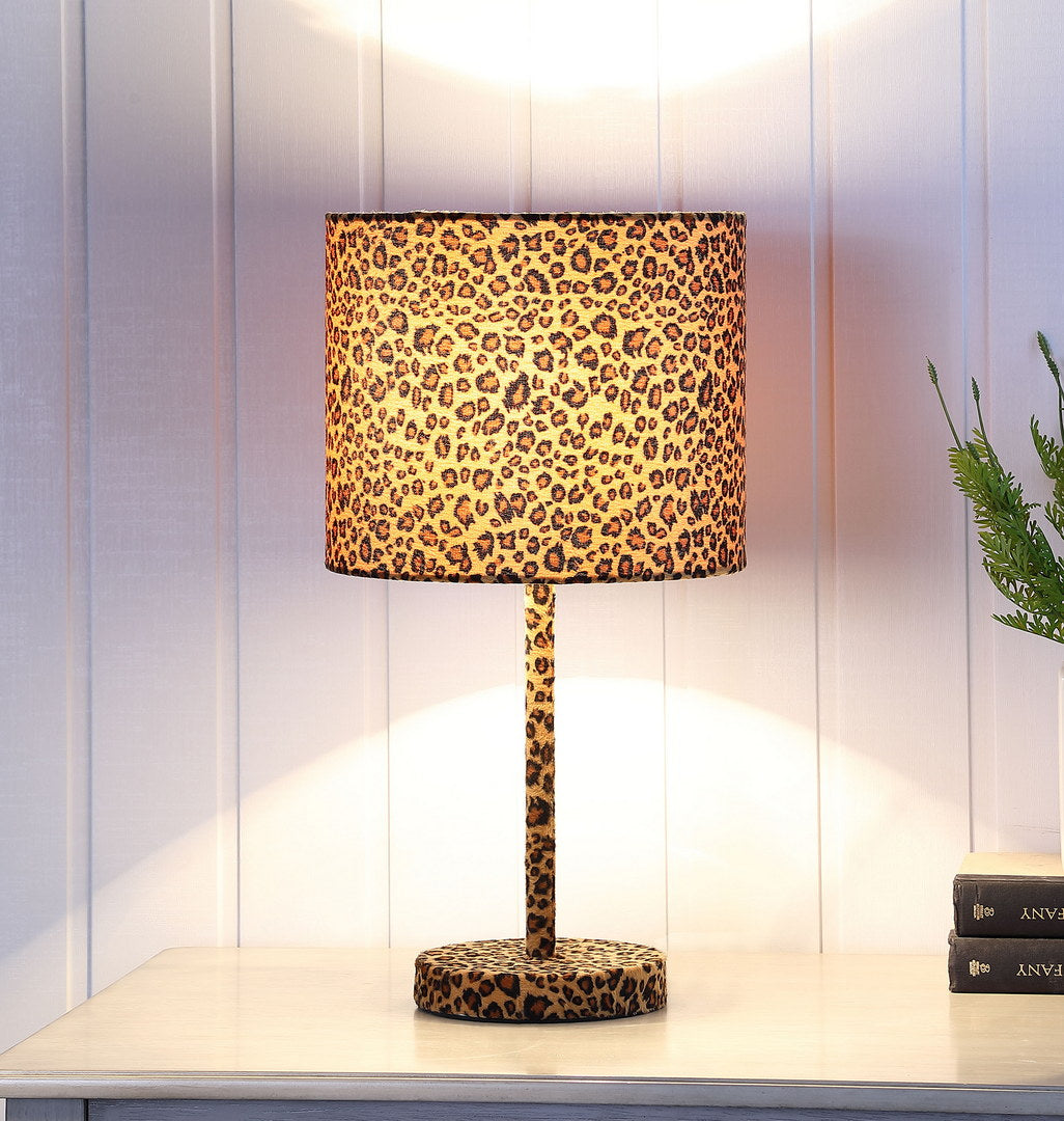 19.25" Faux Suede Leopard Print Metal Table Lamp Multicolor Metal