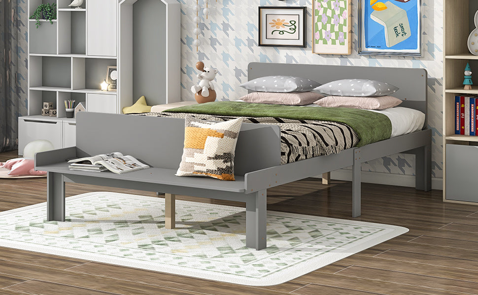 Full Bed With Footboard Bench,Grey Full Grey Wood Bedroom American Design Pine Pine