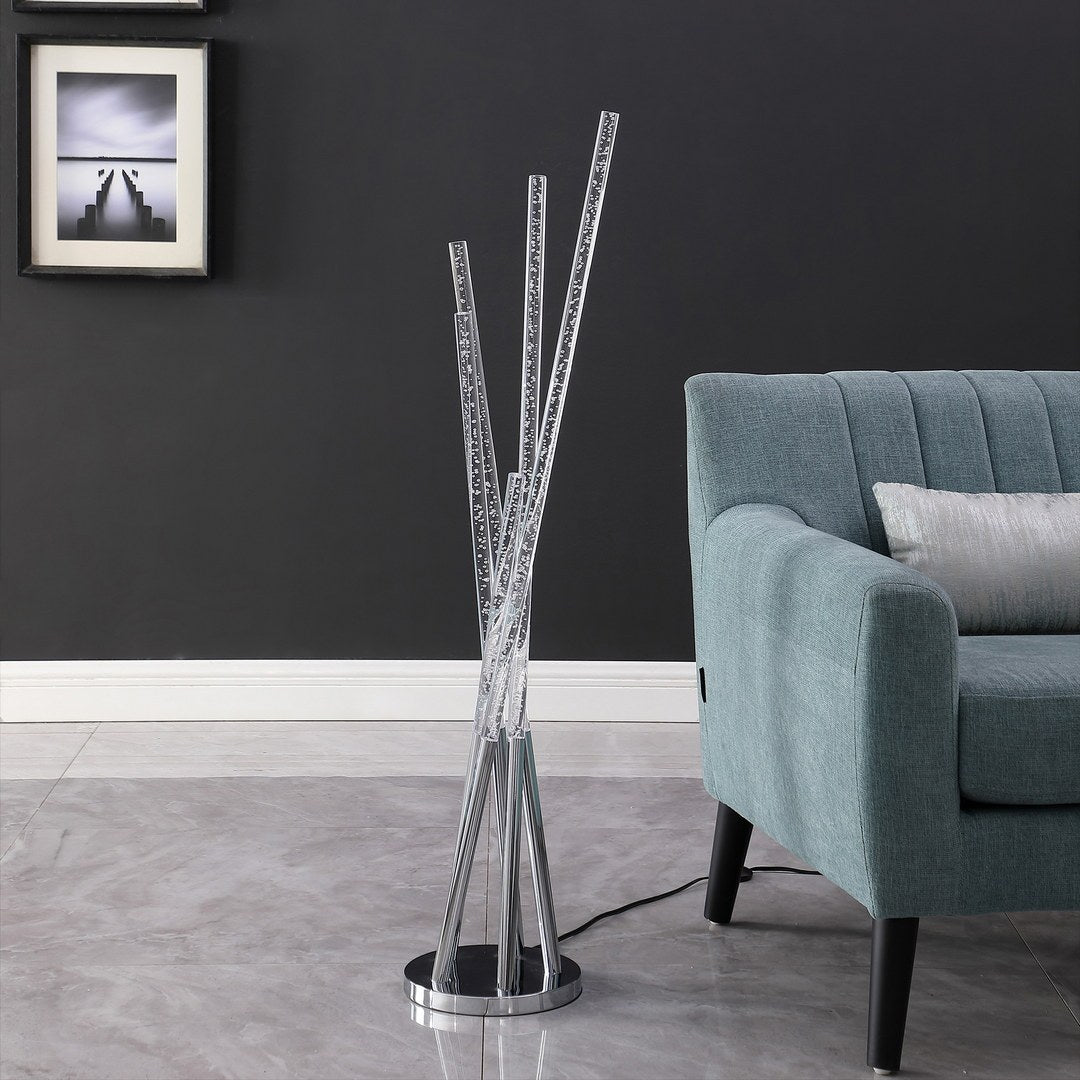 48.75" In Carina Modern 5 Acrylic Upright Legs Stix Led Silver Metal Floor Lamp Silver Metal