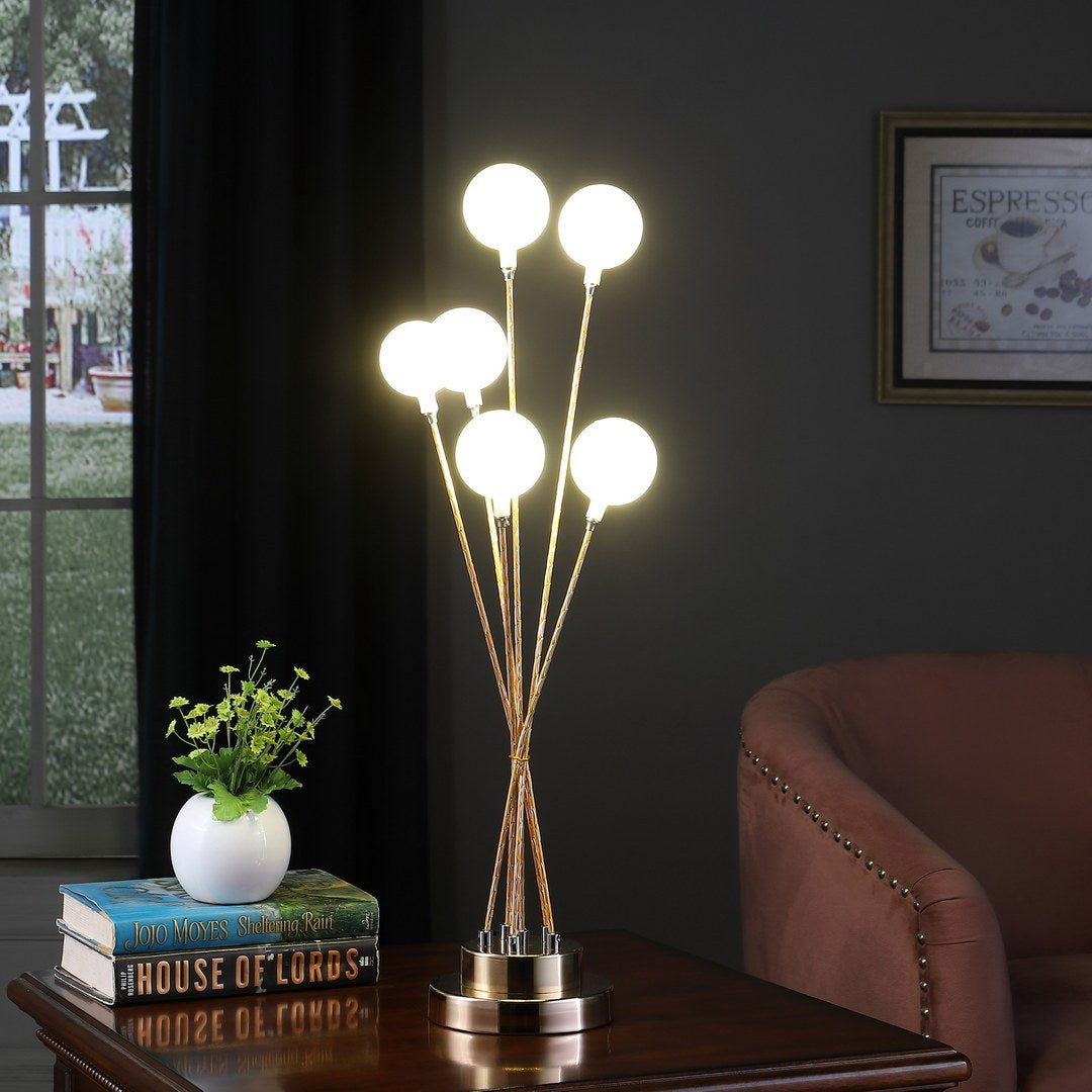 27.5" In 6 Light Acrylic Globe Aluminun Led Chrysanthe Yellow Gold Metal Table Lamp Yellow Metal