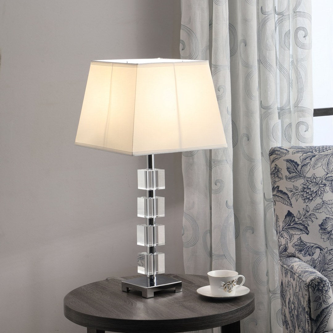 25" Wendi Glam Crystal Cube Ice Table Lamp White Glass