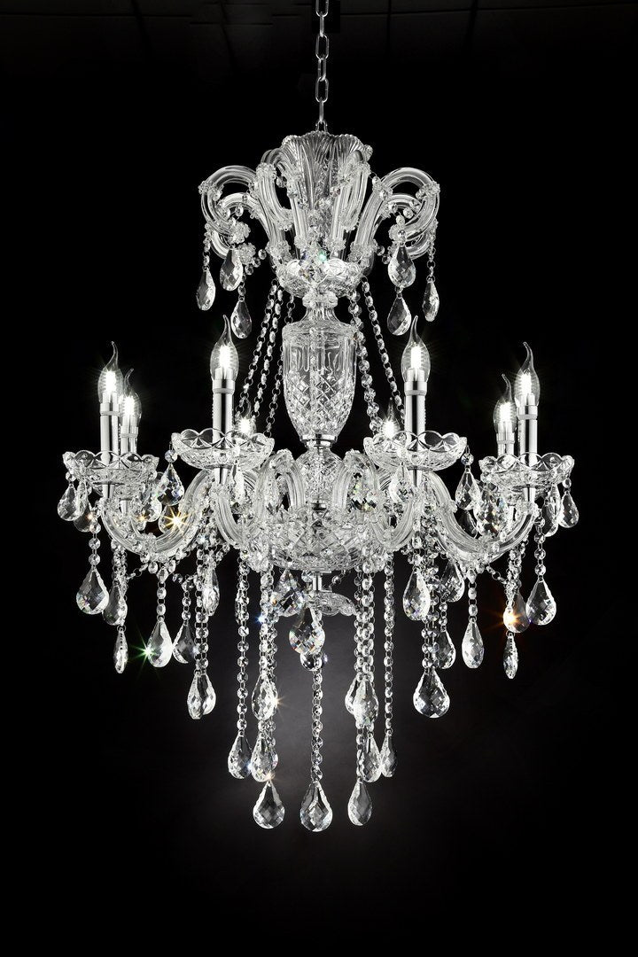 37" In Eilish Silver Crystal 8 Led Light Chandelier Silver Metal