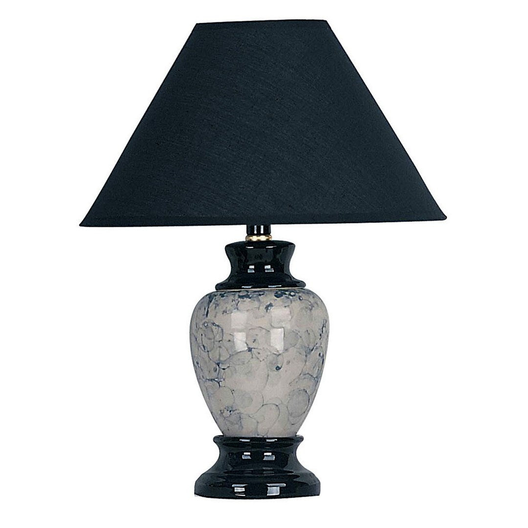 13" Tall Ceramic Table Lamp, Urn Shaped With Black Finish, Linen Shade Black Ceramic