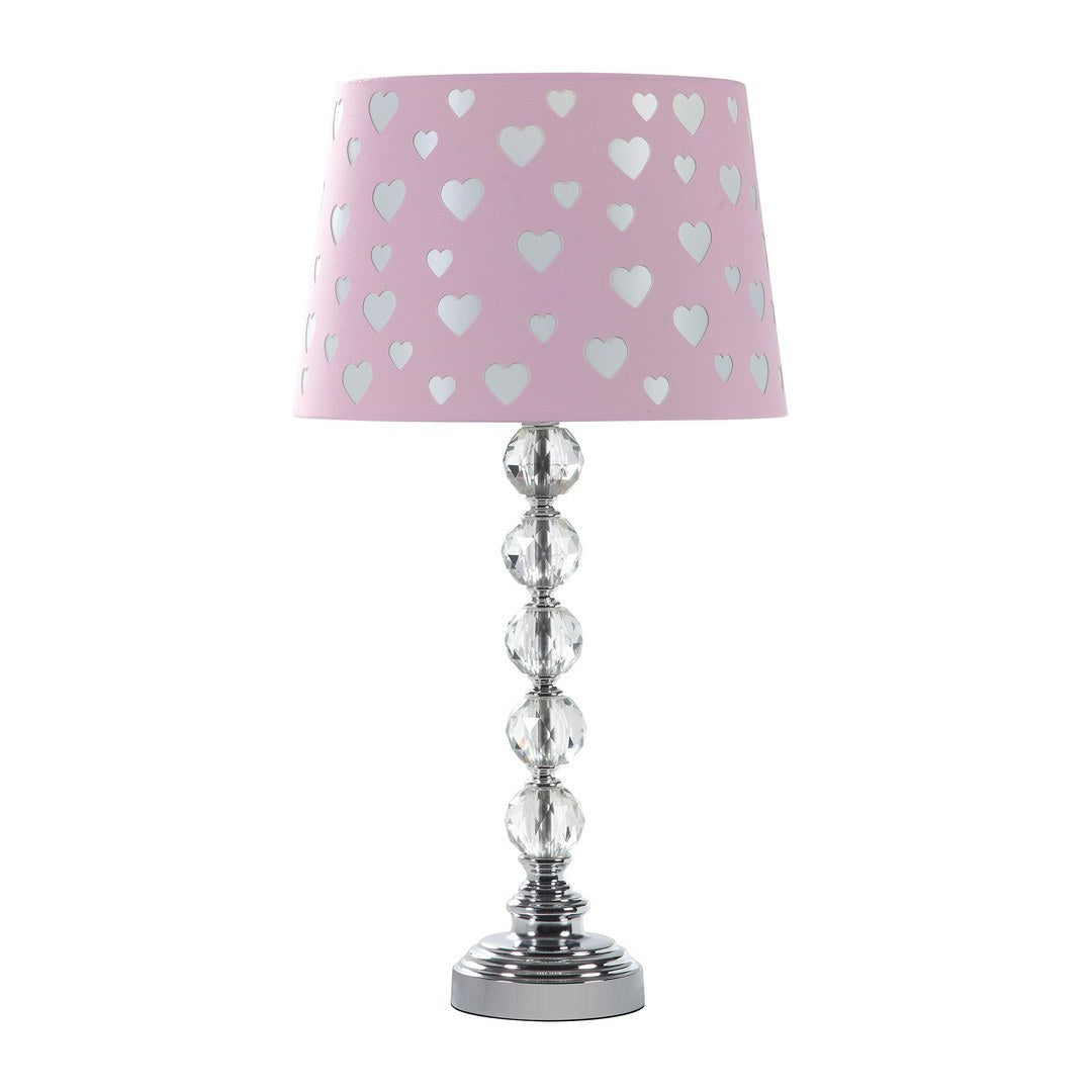 22" Heart Crystal Stacked Orb Metal Table Lamp "Ariel" Pink White Multicolor Metal