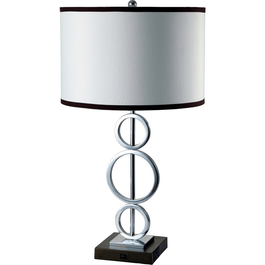 29" Tall Metal Table Lamp With Silver Finish, Ring Style, White Round Shade Multicolor Metal