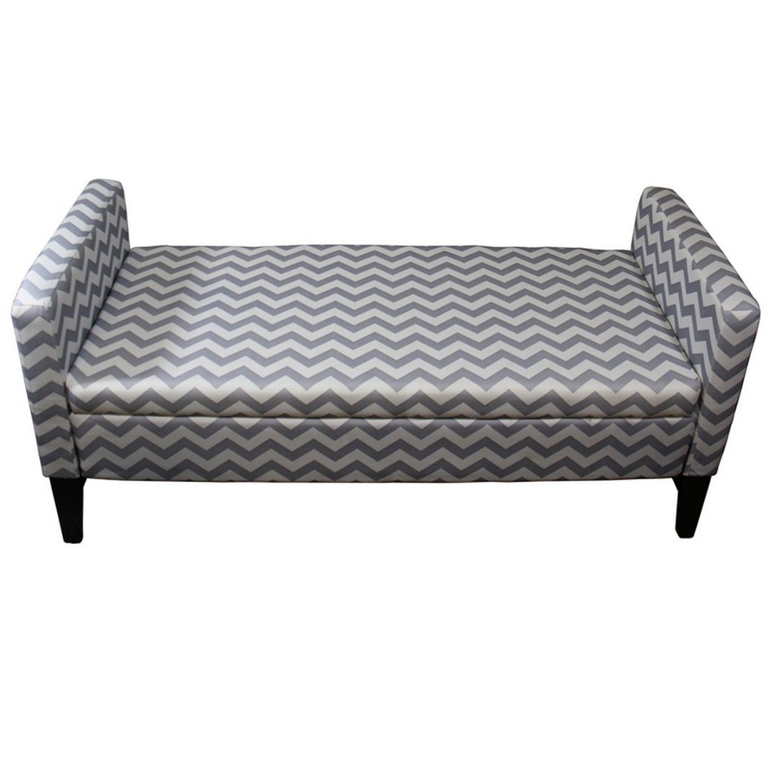 24" Tall Geometric Storage Bench, Neutral Grey Blue Grey Wood