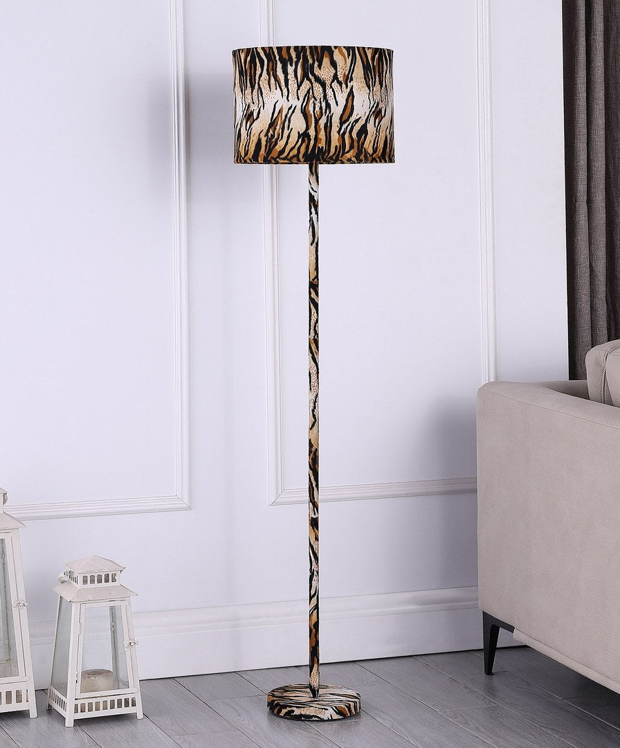 59" Faux Suede Tiger Print Floor Lamp Tiger Metal