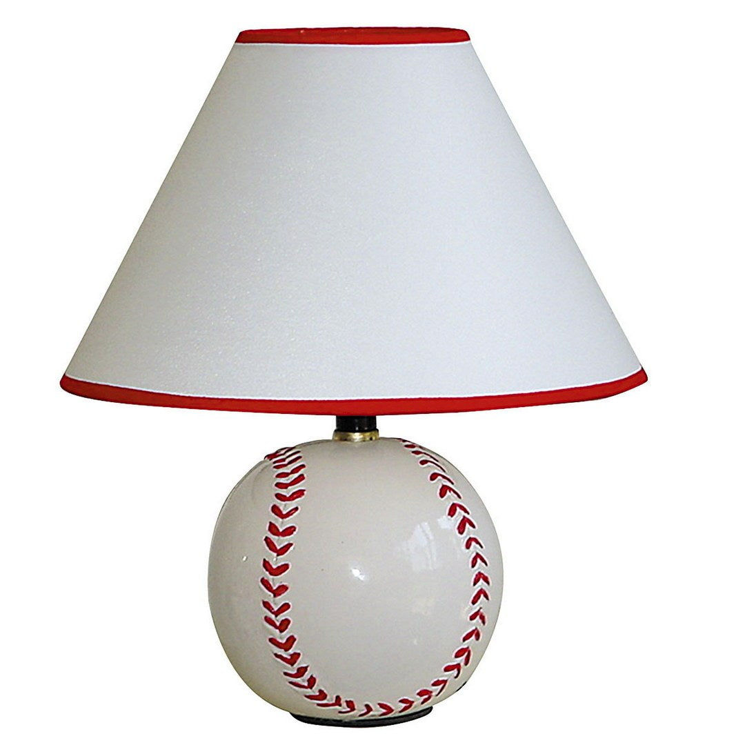 12" Tall Ceramic Table Lamp, Baseball Shaped, Linen Shade Multicolor Ceramic