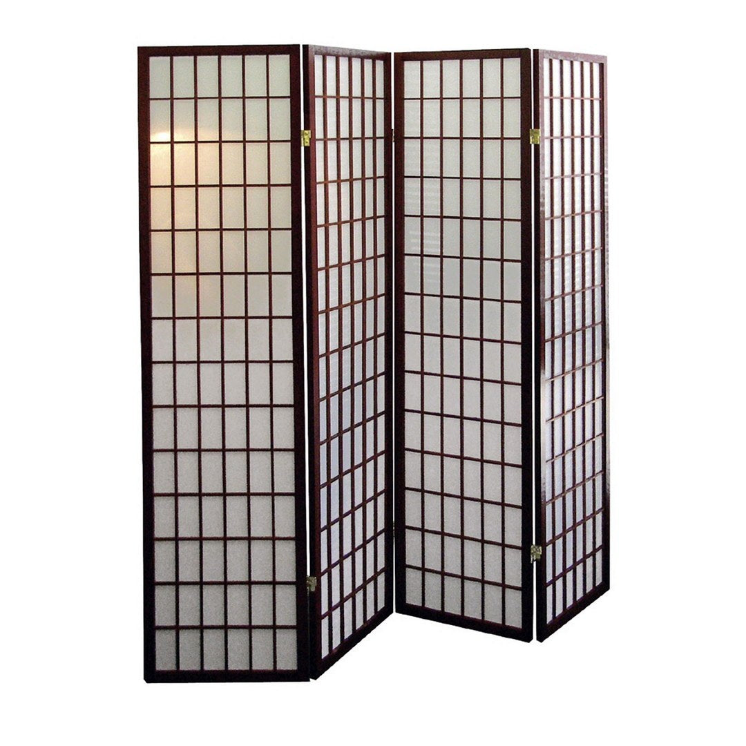 70" Tall 4 Panel Screen Room Divider, Japanese Style With Cherry Finish Cherry Wood