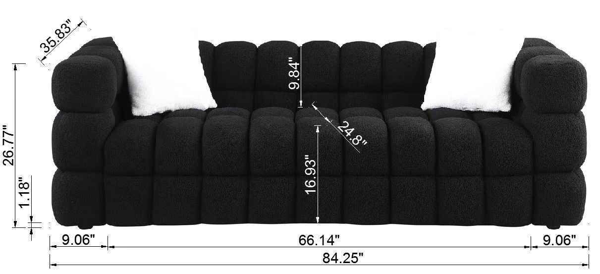 84.3 Length ,35.83" Deepth ,Human Body Structure For Usa People, Marshmallow Sofa,Boucle Sofa ,White Color,3 Seater Black Light Brown Wood Primary Living Space Medium Soft Split Back Eucalyptus Square Arms Boucle 3 Seat