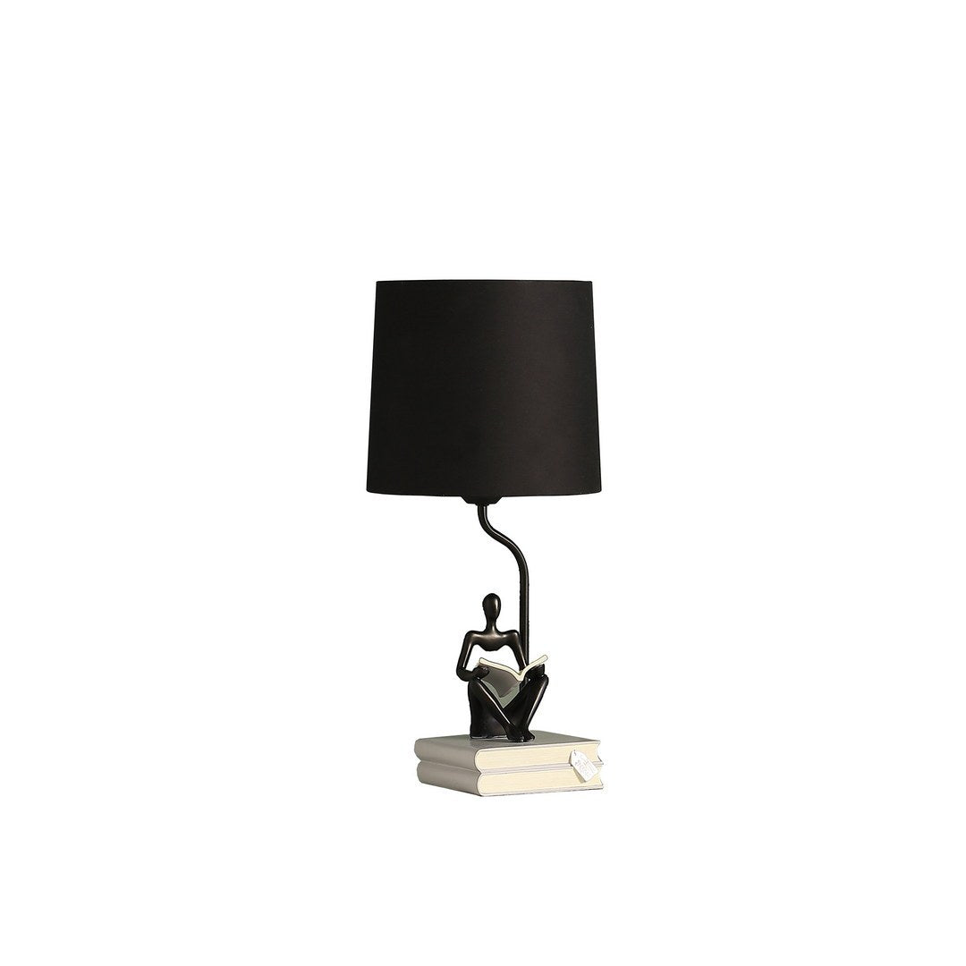 20.5" In Modern Reader Black Sitting A Gray Stack Of Books Polyresin Table Lamp Black Polyresin