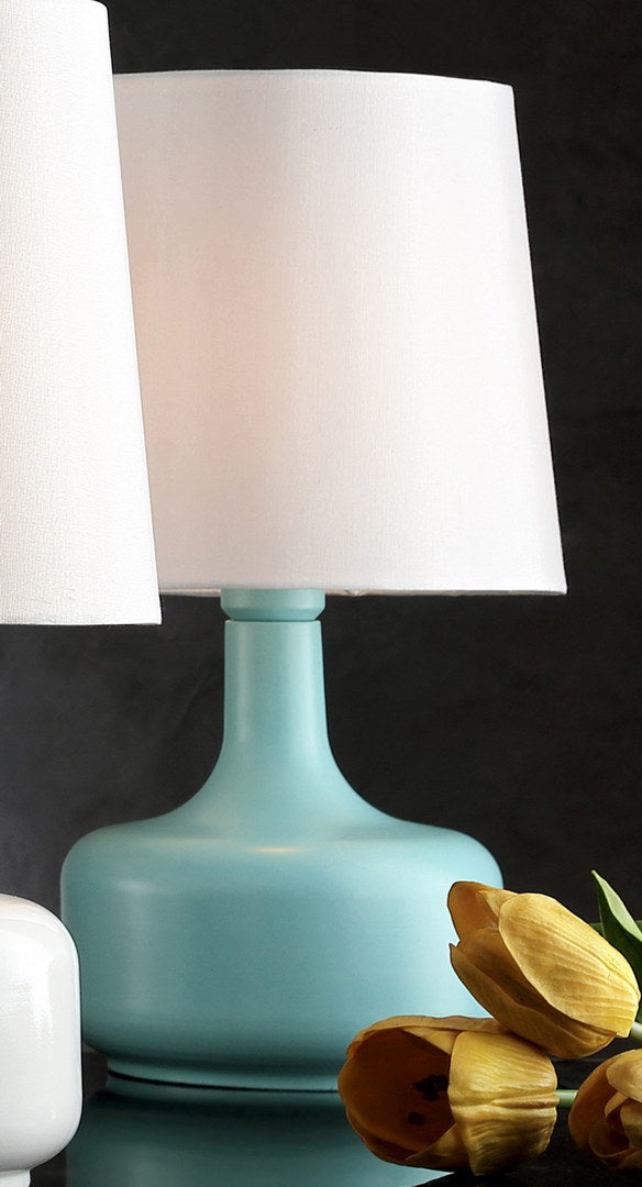 17.25" Tall "Cheru" Modern Mid Century Touch On Table Lamp, Powder Green Green Metal