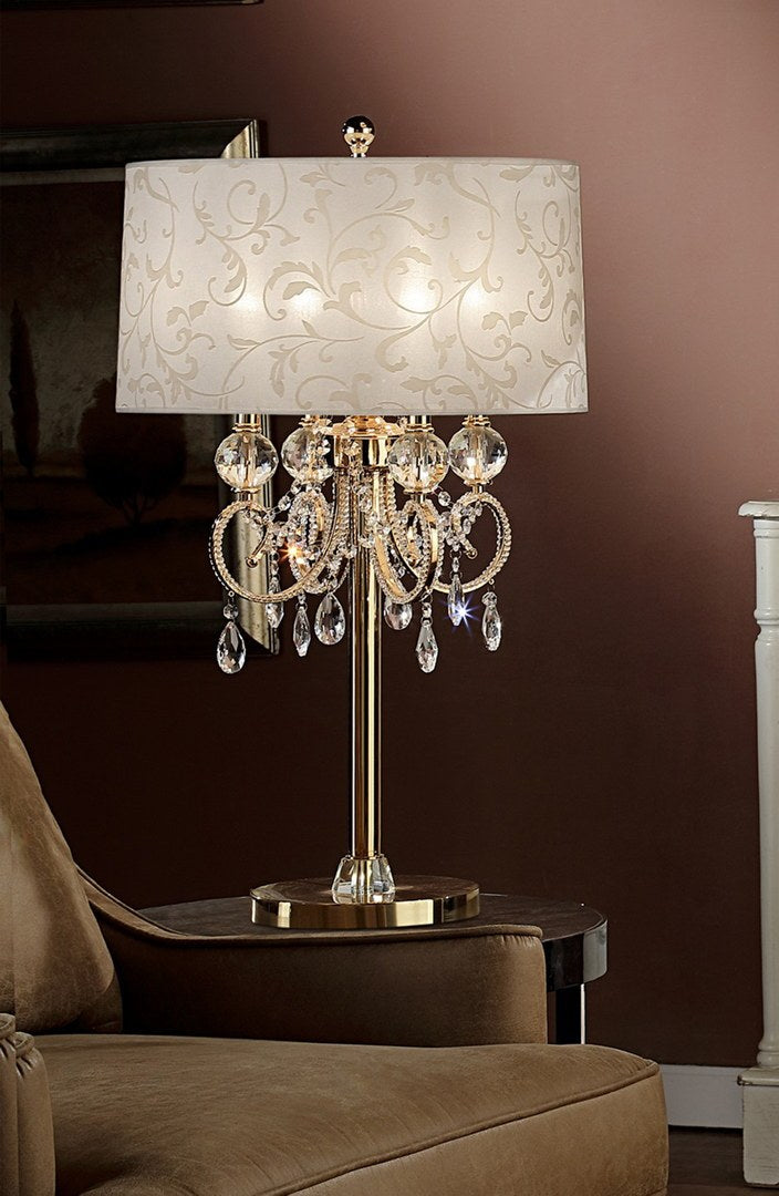 32.5" Tall Metal Table Lamp "Aurora" With Brass Gold Finish And Crystal Accents Multicolor Metal