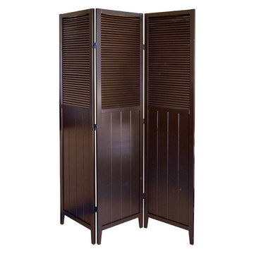 70" Tall 3 Panel Screen Room Divider "Shutter Door" With Espresso Finish Espresso Wood