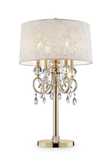 32.5" Tall Metal Table Lamp "Aurora" With Brass Gold Finish And Crystal Accents Multicolor Metal