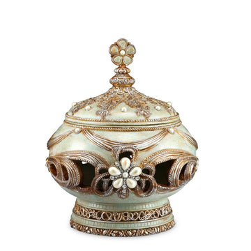11.25" Tall Polyresin Decorative Jewelry Box, Vintage Rose Design Rose Gold Polyresin