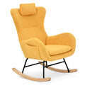 Rocking Chair Nursery, Teddy Upholstered Rocker Glider Chair With High Backrest, Adjustable Headrest & Pocket, Comfy Glider Chair For Nursery, Bedroom, Living Room, Offices, Rubber Wood, Yellow Yellow Polyester