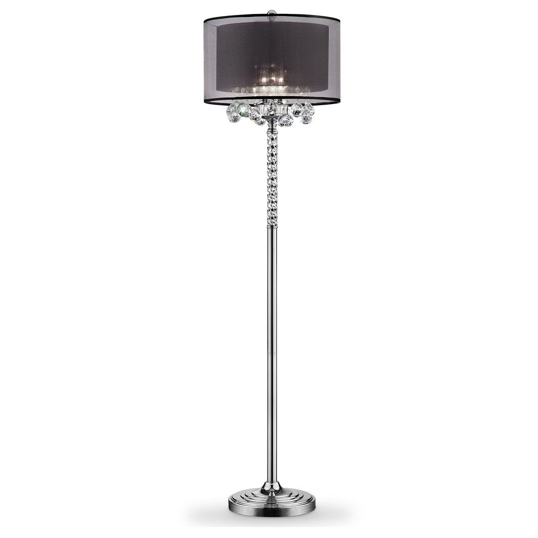 62.5" Tall Floor Lamp "Effleurer", Silver And Crystal Accents, Black Shade Multicolor Metal