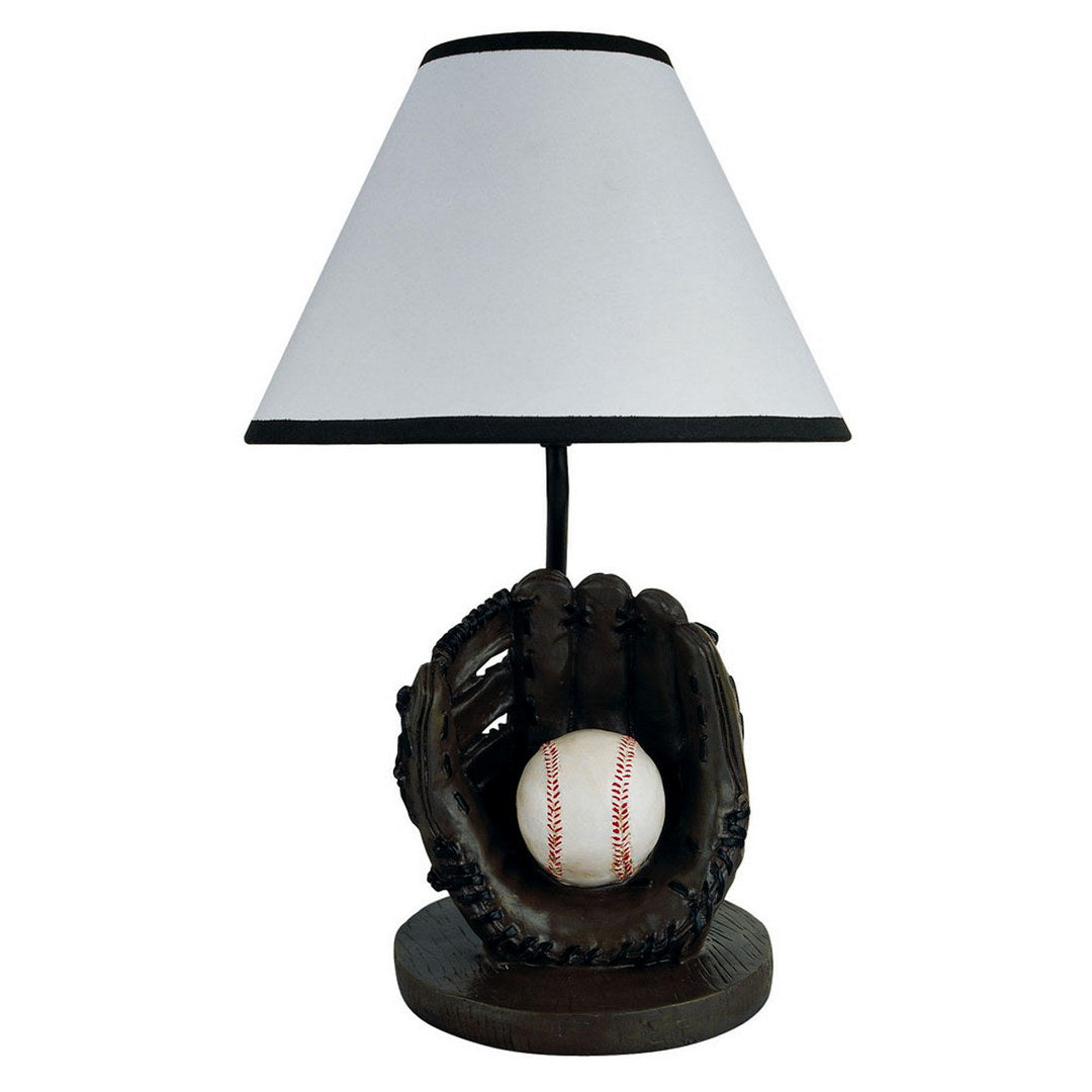 15" Tall Polyresin Accent Table Lamp, Baseball Shaped, Cone Linen Shade Multicolor Polyresin