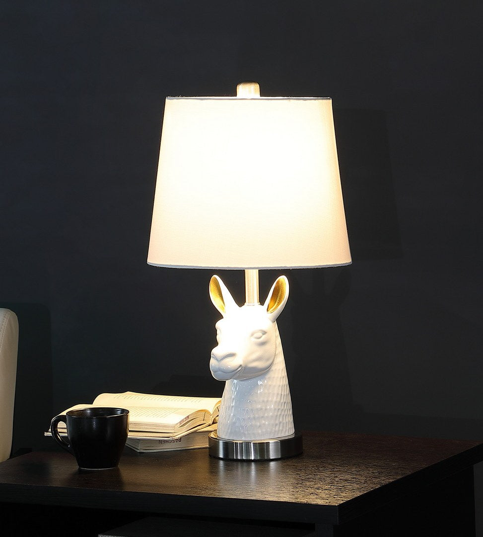 20.5" Patagonia White Llama Bust Resin Table Lamp Silver Polyresin