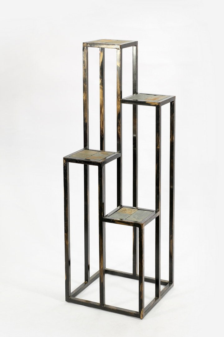 47.25" 4 Tier Gray Stone Slab Black Gold Cast Metal Plant Stand Multicolor Metal