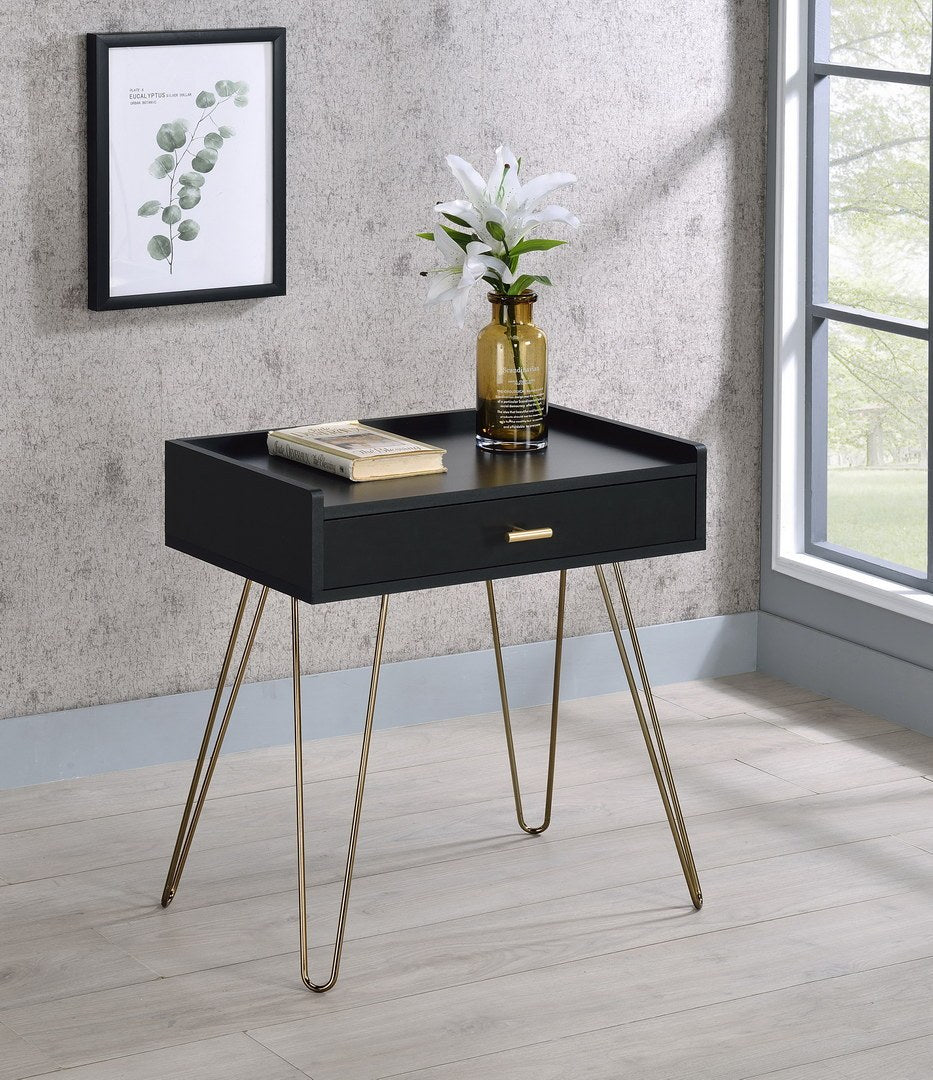 23.5" Black Allen Mid Century Accent Table W Copper Hairpin Legs Multicolor Mdf