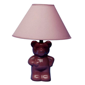 13" Tall Ceramic Table Lamp, Teddy Bear Design With Pink Finish, Linen Shade Pink Ceramic