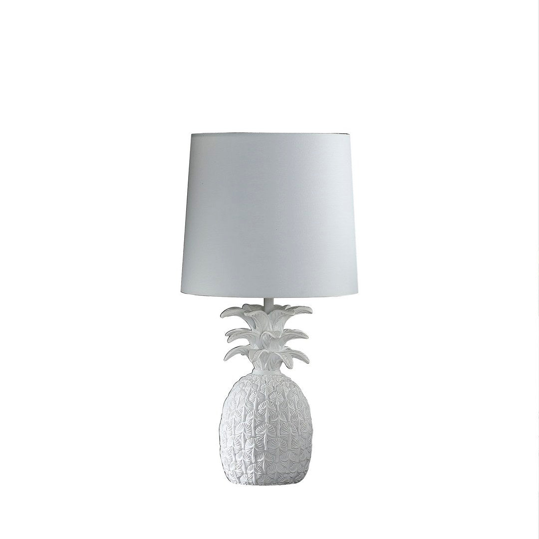 17" In Coastal White Tropical Heahea Pineapple Table Lamp White Polyresin