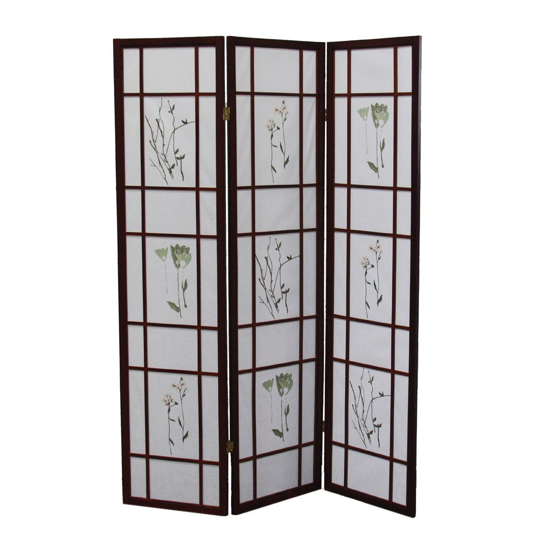 70" Tall 3 Panel Screen Room Divider "Shoji", Cherry Cherry Wood