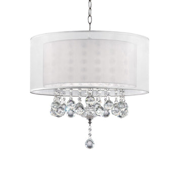 19" Tall Ceiling Lamp "Moiselle", Silver And Crystal Accents, Silvery Shade Multicolor Metal