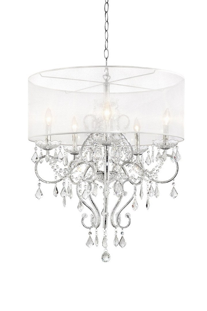 31.5" Tall Ceiling Lamp "Evangelia", Silver And Crystal Accents, Clear Shade Silver Metal