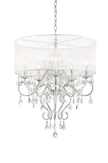 31.5" Tall Ceiling Lamp "Evangelia", Silver And Crystal Accents, Clear Shade Silver Metal