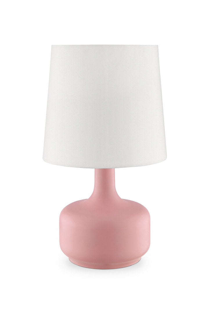 17.25" Tall "Cheru" Modern Mid Century Touch On Table Lamp, Powder Pink Pink Metal