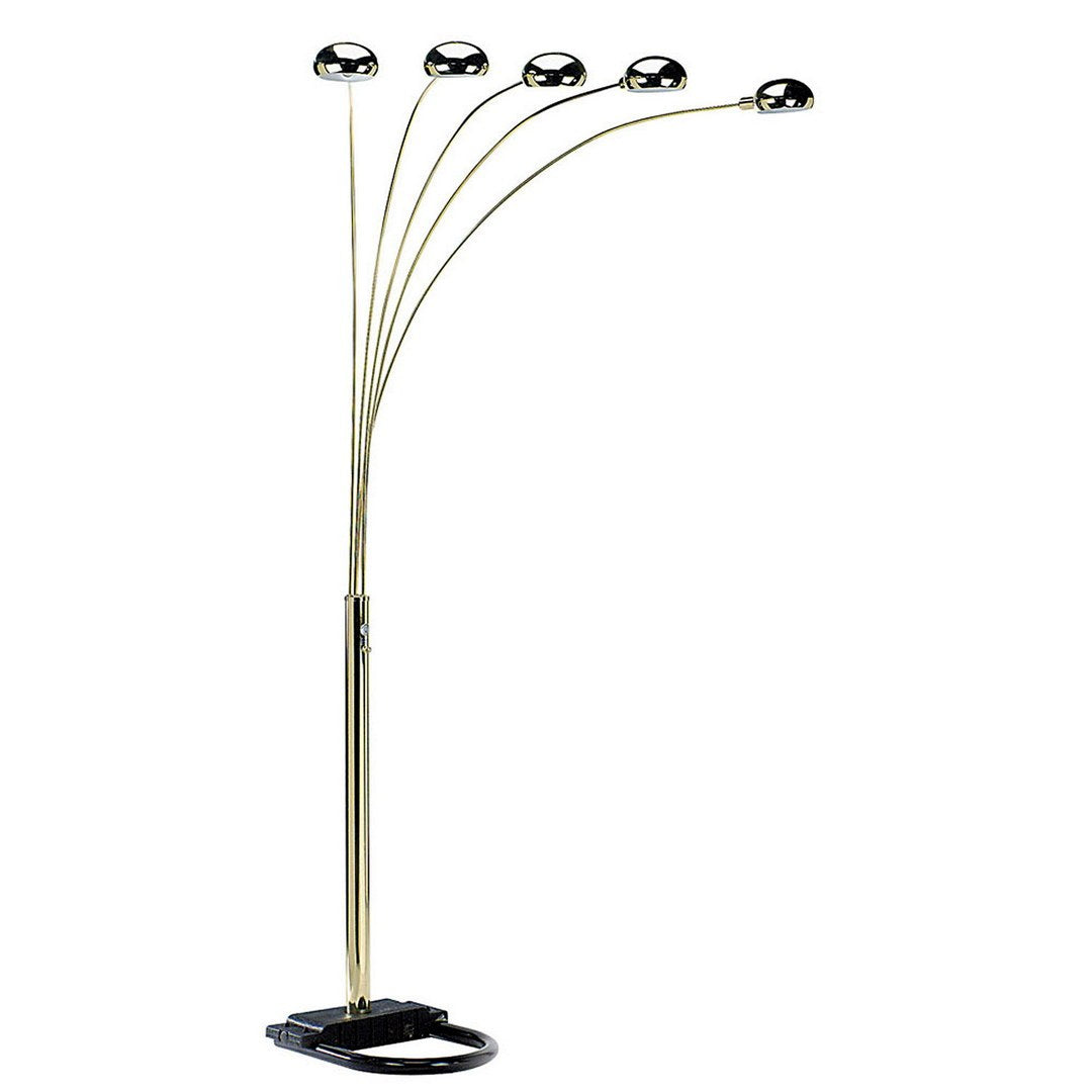 84" Tall Metal Floor Lamp With Polished Brass Finish And 5 Adjustable Arch Arms Gold Metal