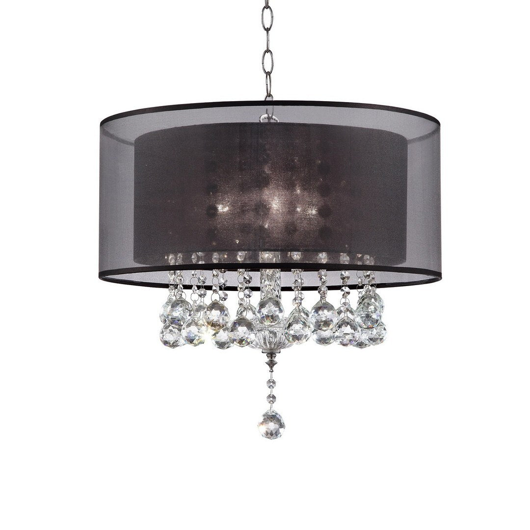 19" Tall Ceiling Lamp "Effleurer", Silver And Crystal Accents, Black Shade Multicolor Metal