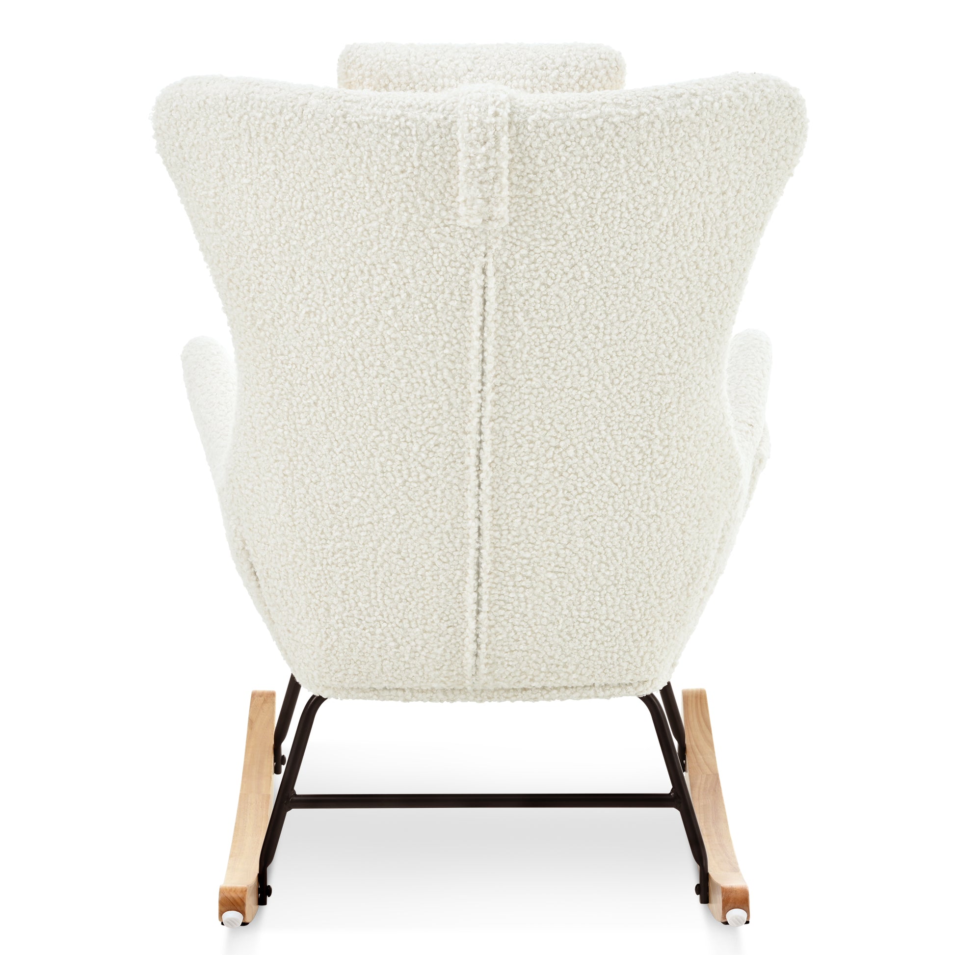 Rocking Chair Nursery, Teddy Upholstered Rocker Glider Chair With High Backrest, Adjustable Headrest & Pocket, Comfy Glider Chair For Nursery, Bedroom, Living Room, Offices, Rubber Wood, White White Polyester