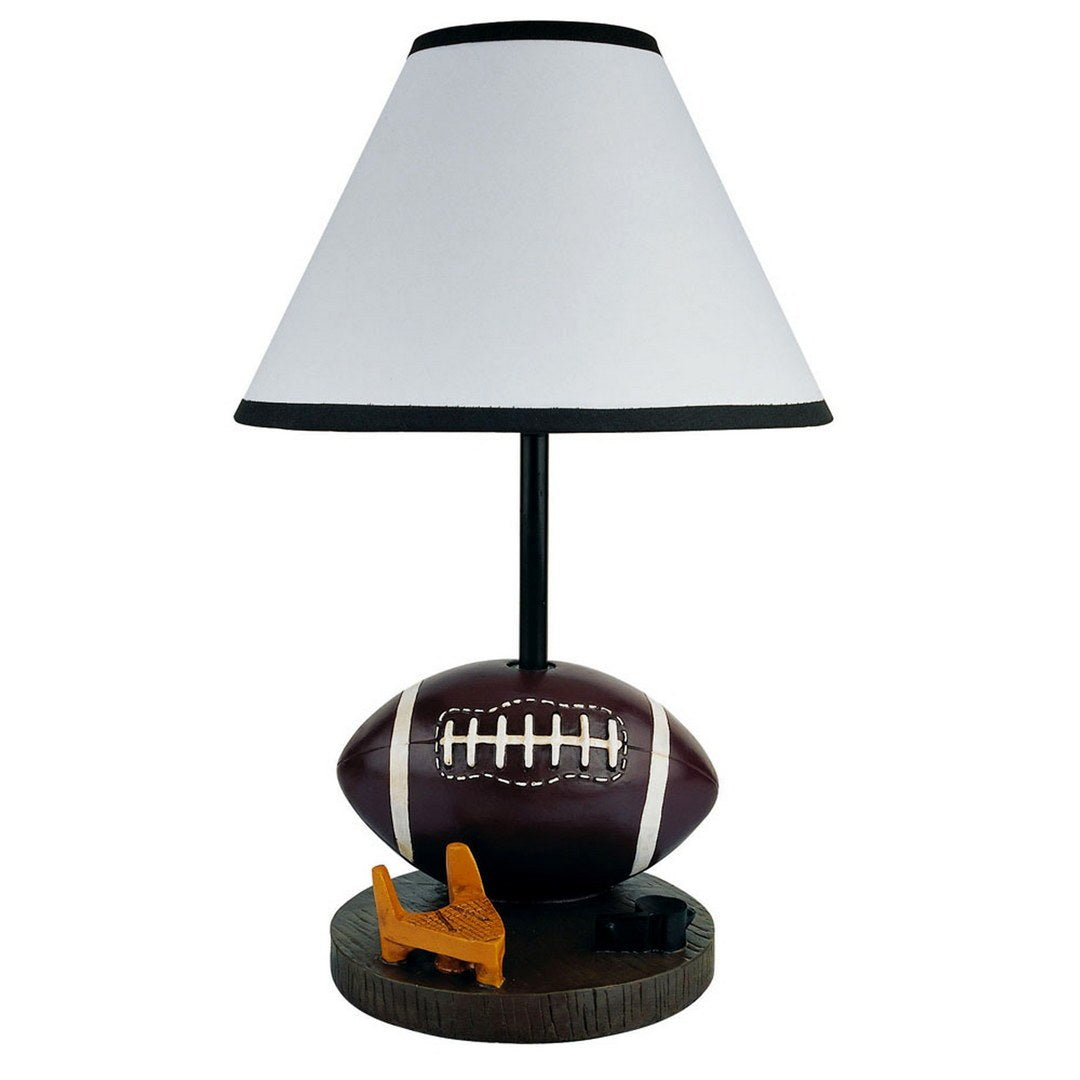 15" Tall Polyresin Accent Table Lamp, Football Shaped, Cone Linen Shade Multicolor Polyresin