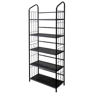 64" Tall 5 Tier Corner Metal Bookcase Book Shelf, Black Finish Black Wood