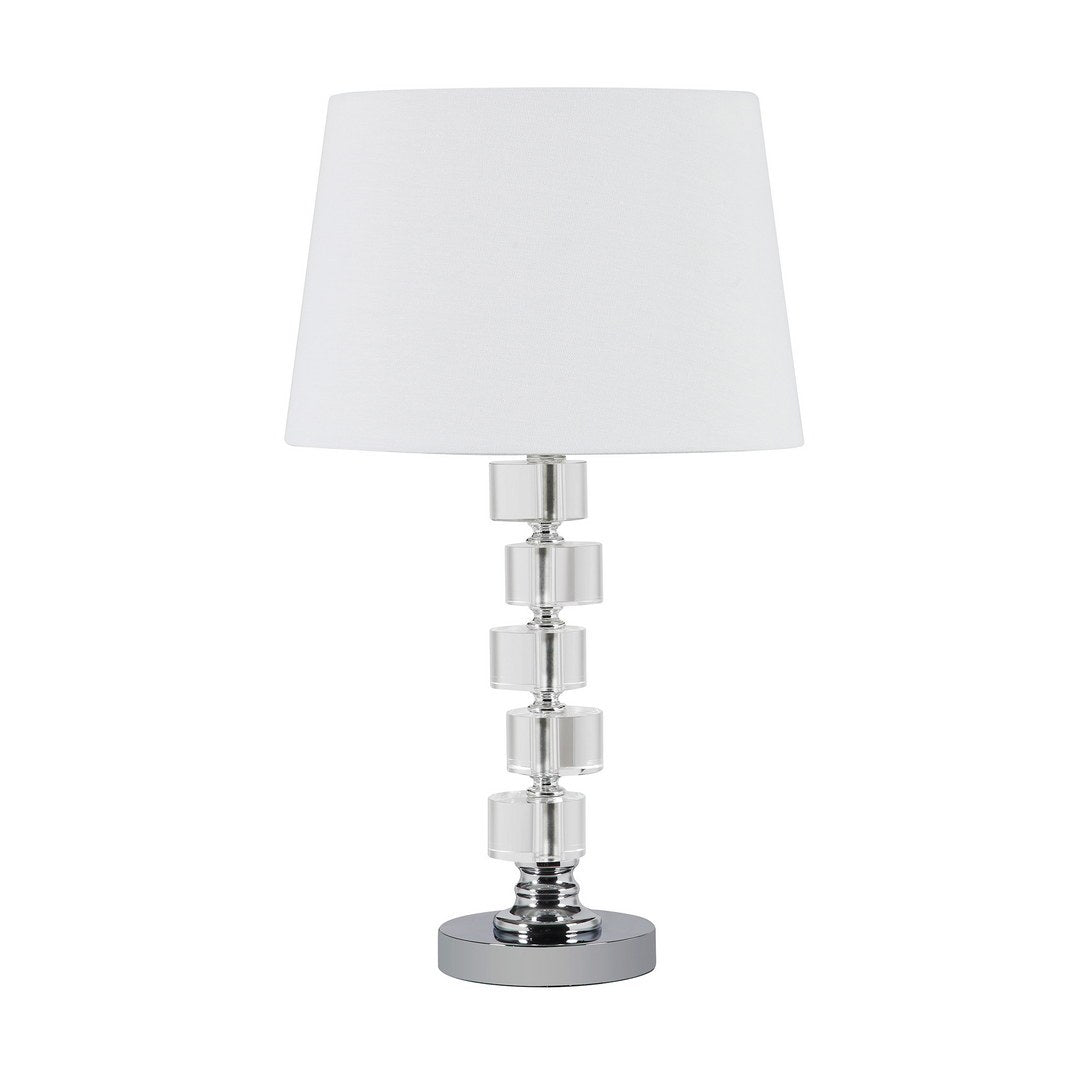 20" Crystal Round Stacked Cube Orbs Metal Table Lamp "Adelaine", White White Metal