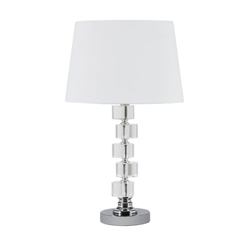 20" Crystal Round Stacked Cube Orbs Metal Table Lamp "Adelaine", White White Metal