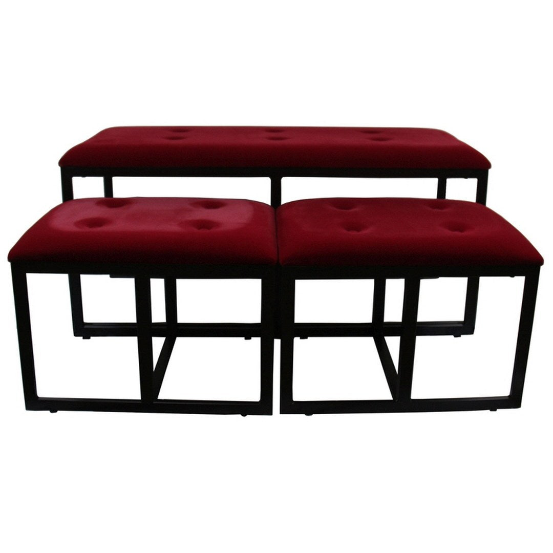 20.5" Tall Metal Bench With 2 Additional Seating, Black And Red Finish Black Metal