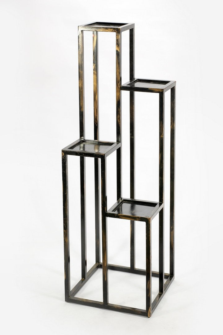 47.25" 4 Tier Black Gold Cast Metal Plant Stand Multicolor Metal