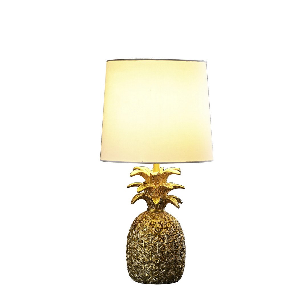 17" In Golden Brass Tropical Heahea Pineapple Table Lamp Gold Polyresin