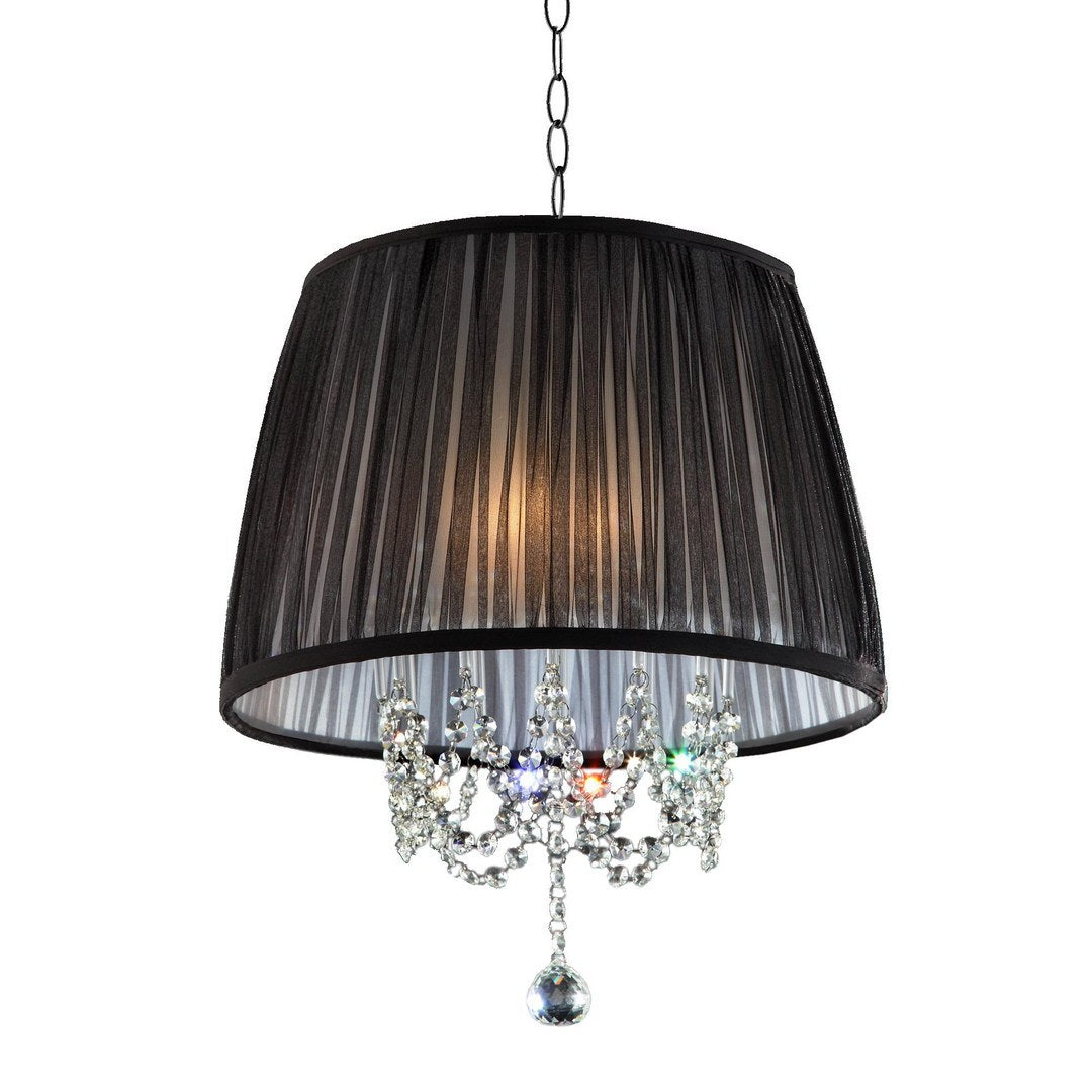 17" Tall Ceiling Lamp "Eclipse", Silver Finish And Crystal Accents, Black Shade Silver Metal