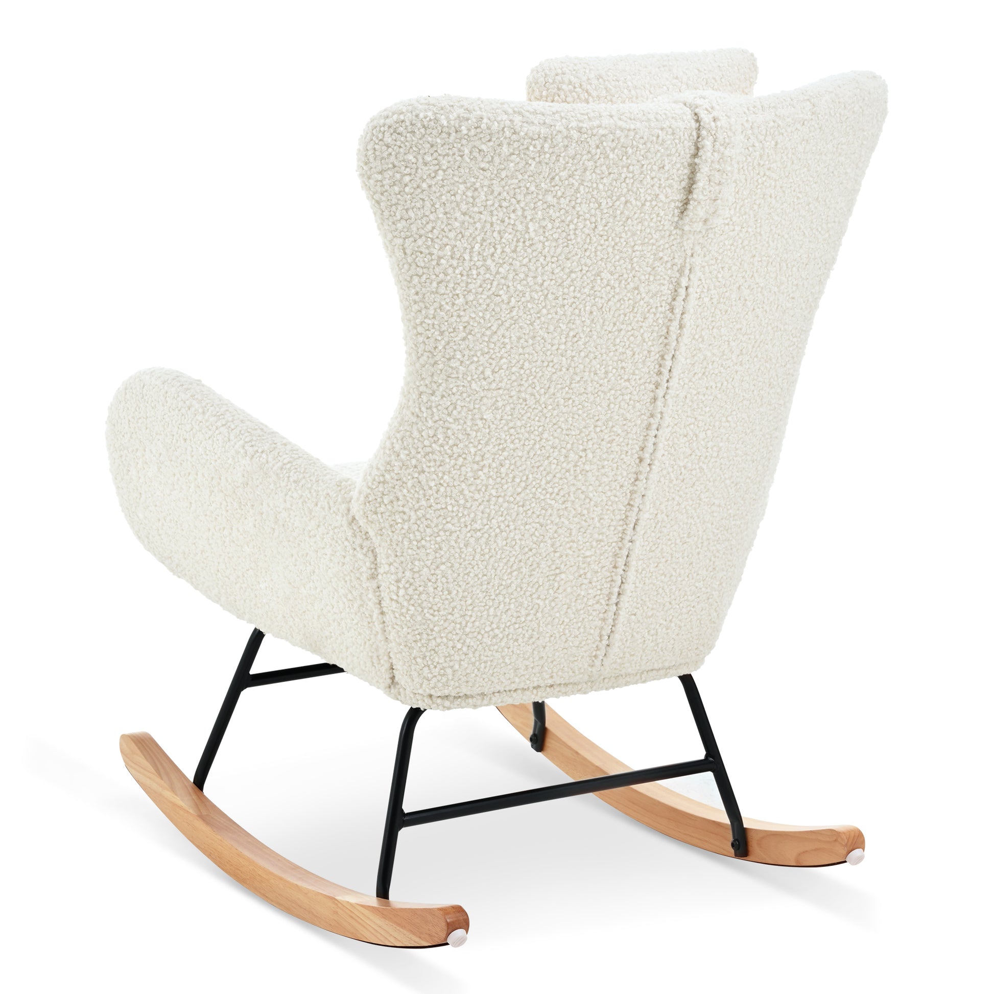 Rocking Chair Nursery, Teddy Upholstered Rocker Glider Chair With High Backrest, Adjustable Headrest & Pocket, Comfy Glider Chair For Nursery, Bedroom, Living Room, Offices, Rubber Wood, White White Polyester