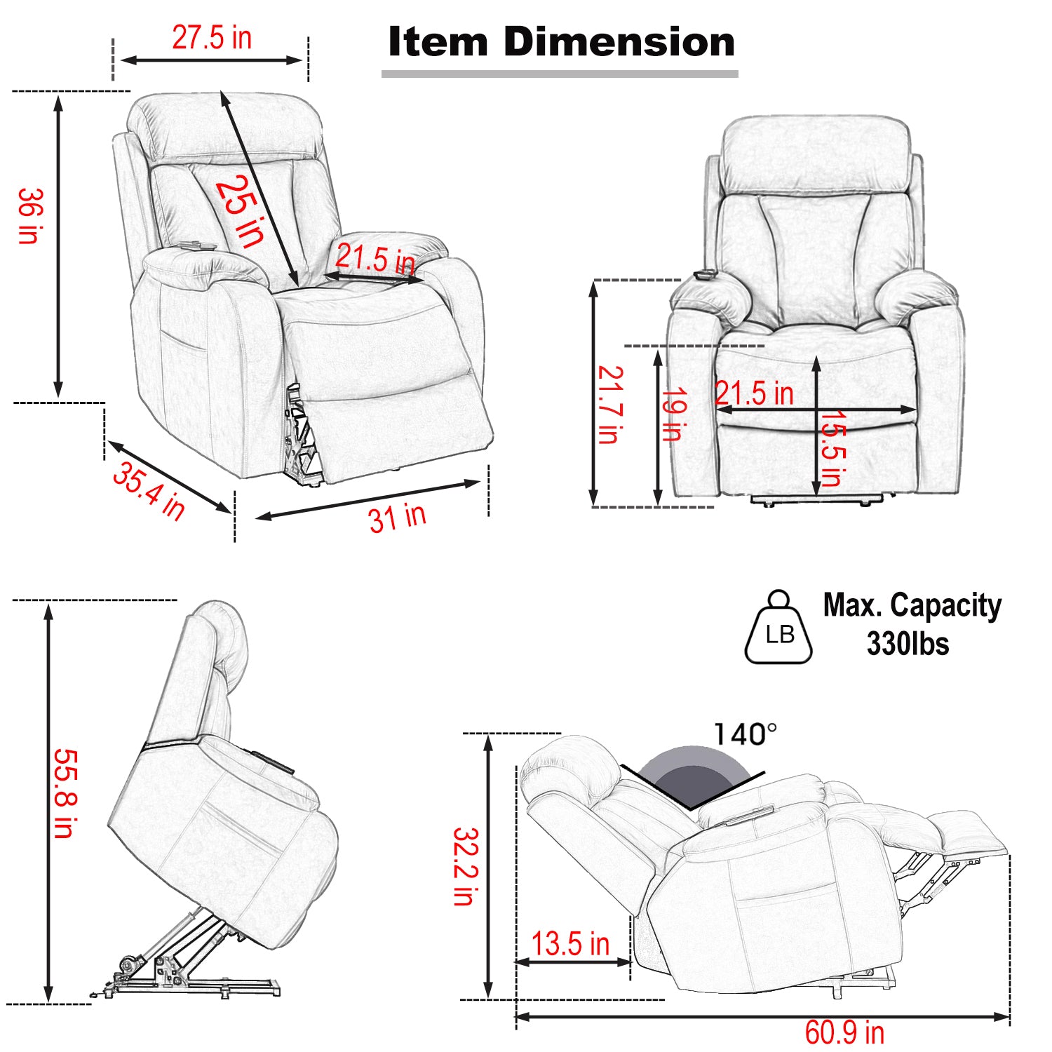 Electric Power Lift Recliner Chair For Elderly, Fabric Recliner Chair For Seniors, Home Theater Seating,Living Room Chair,Side Pocket, Remote Control Light Gray Light Brown Wood Primary Living Space Heavy Duty Rubberwood Light Gray Polyester Power Remote