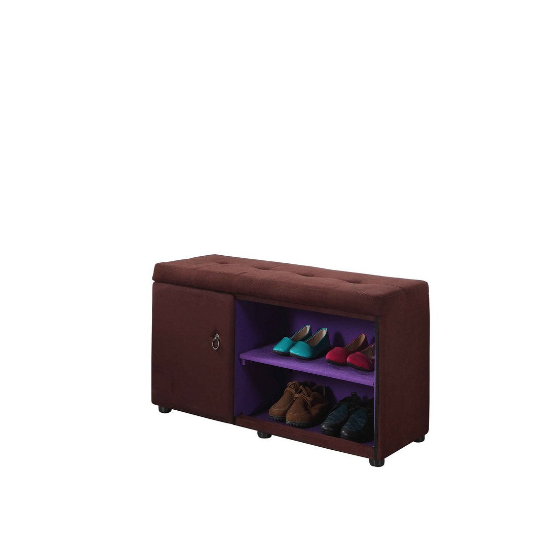 18" Tall Storage Ottoman With Shoe Compartment, Brown Brown Wood